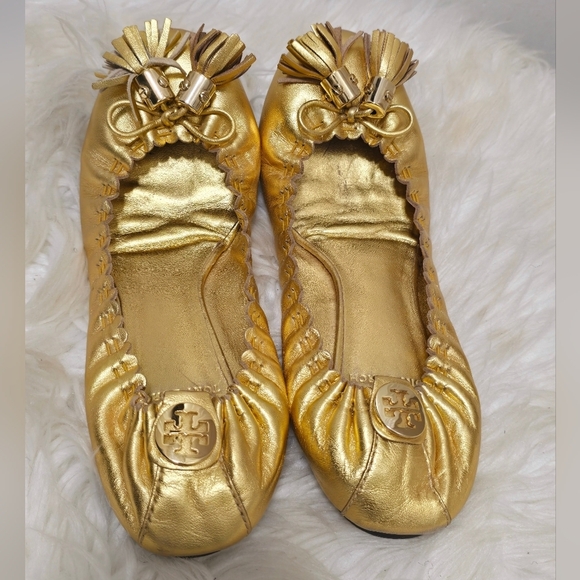 Tory Burch Gold Reese Tassel Leather BalletFlats🌴 - Picture 2 of 9
